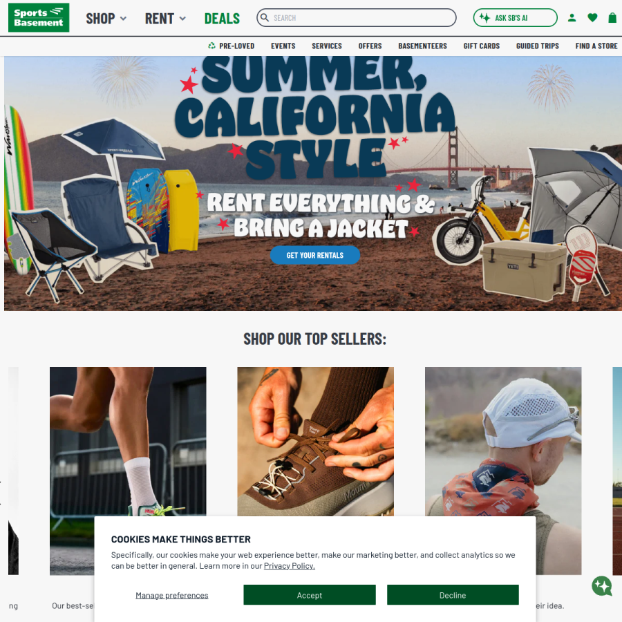 sportsbasement.com homepage screenshot