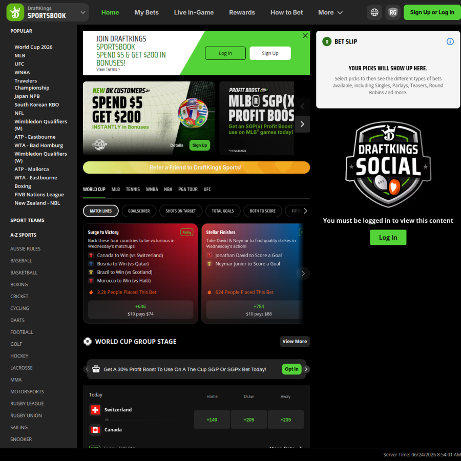sportsbook.draftkings.com homepage screenshot