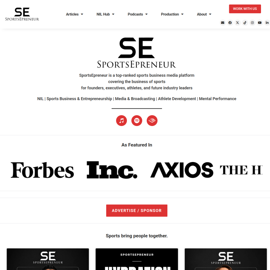 sportsepreneur.com homepage screenshot