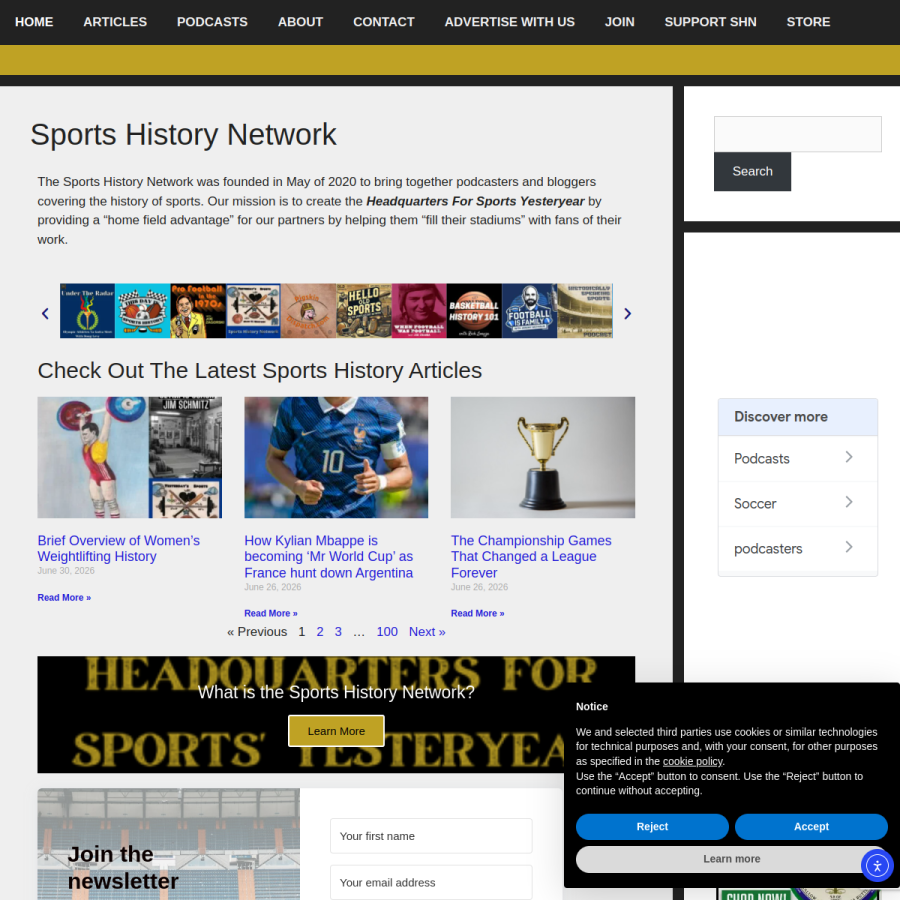 sportshistorynetwork.com homepage screenshot
