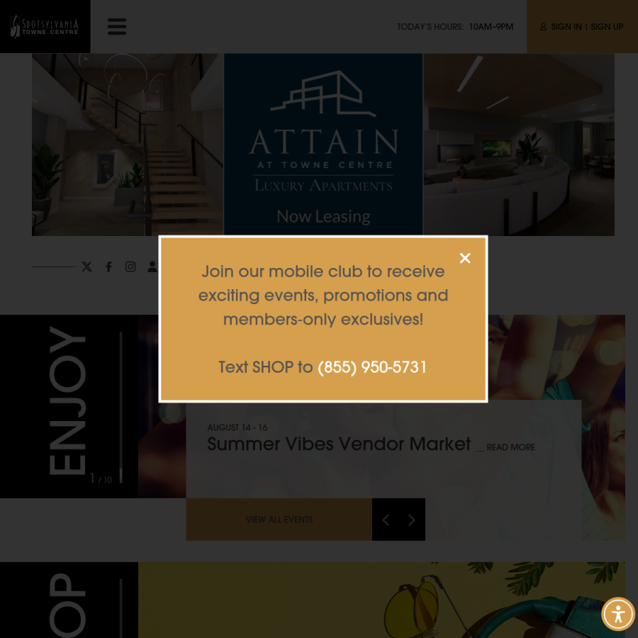 spotsylvaniatownecentre.com homepage screenshot