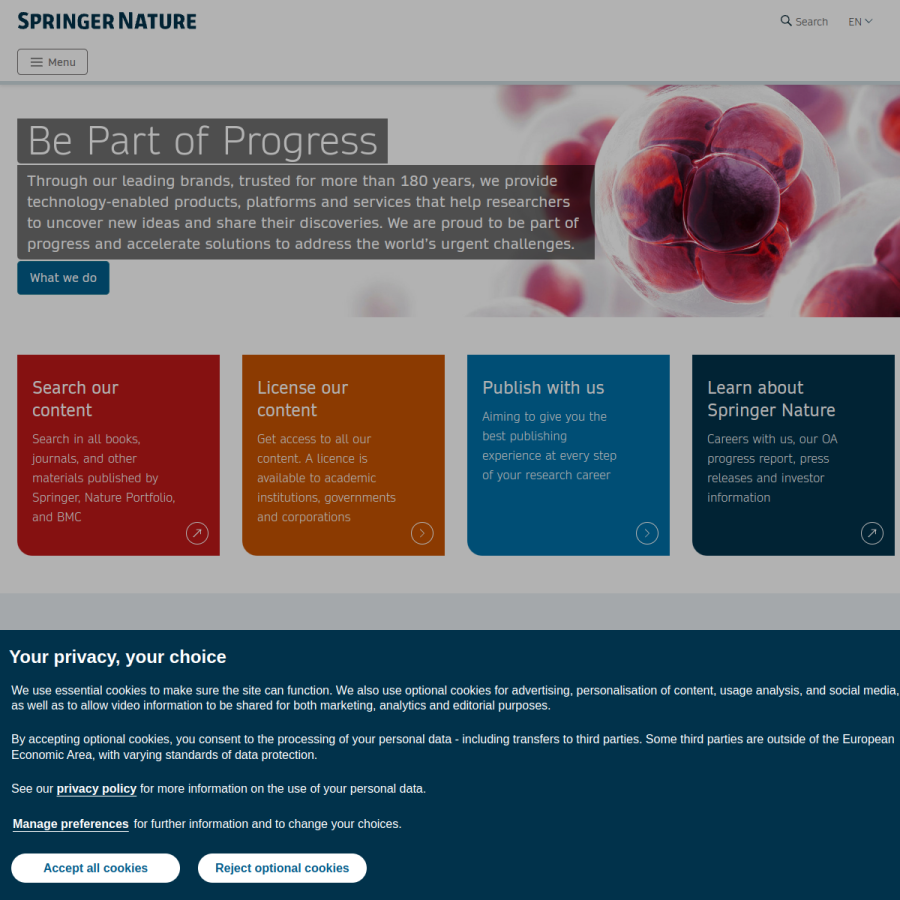 springernature.com homepage screenshot