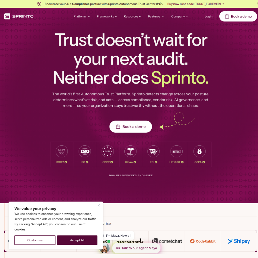 sprinto.com homepage screenshot
