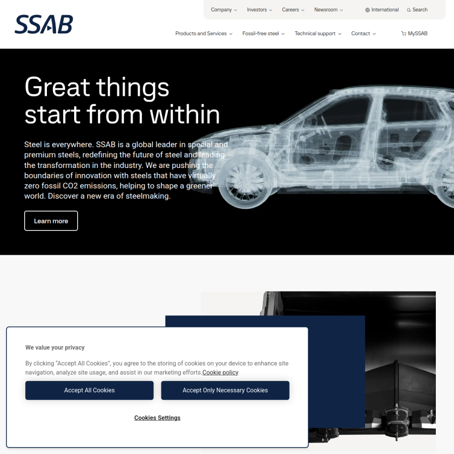 ssab.com homepage screenshot