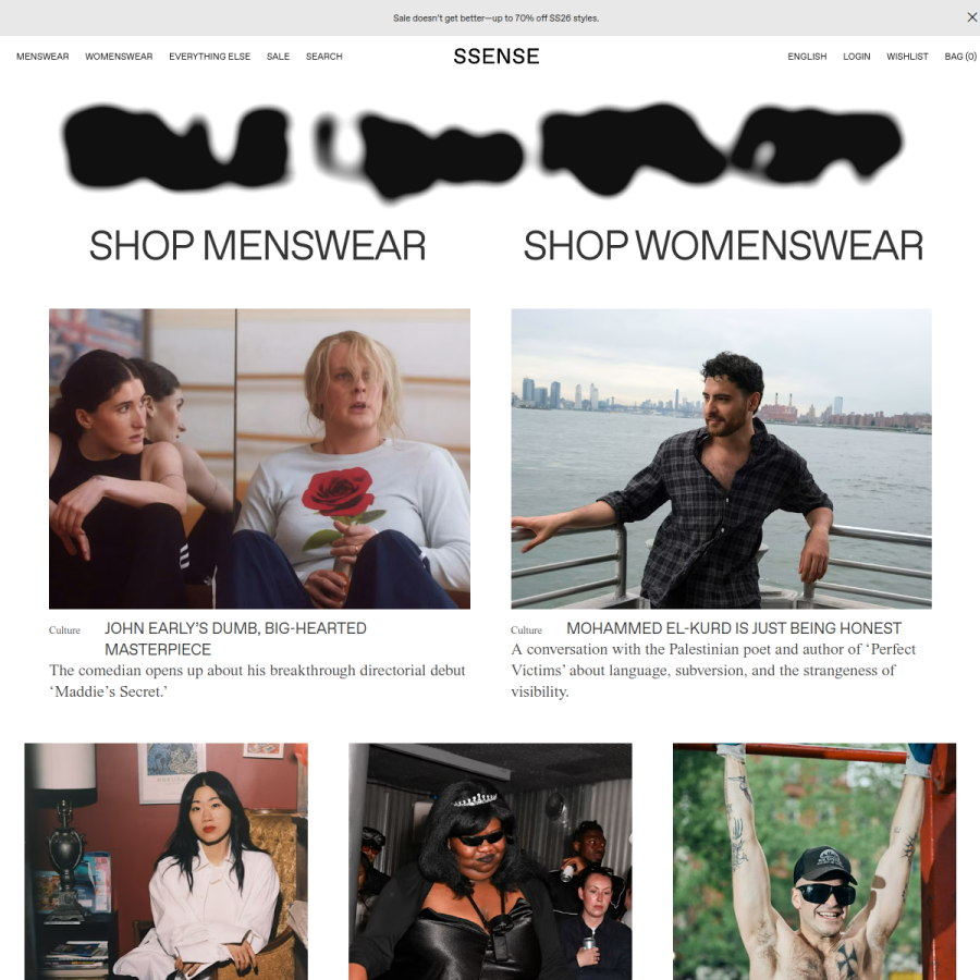 ssense.com homepage screenshot