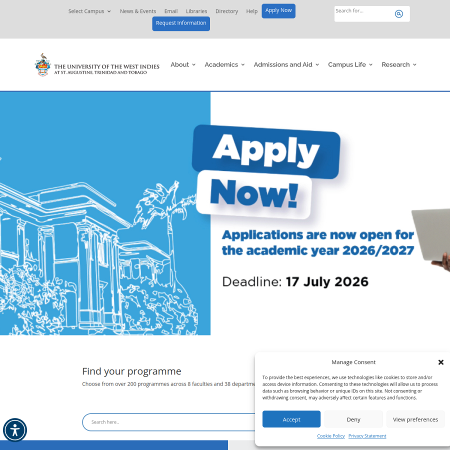 sta.uwi.edu homepage screenshot