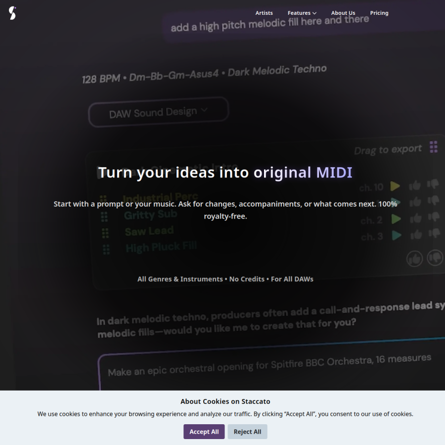staccato.ai homepage screenshot