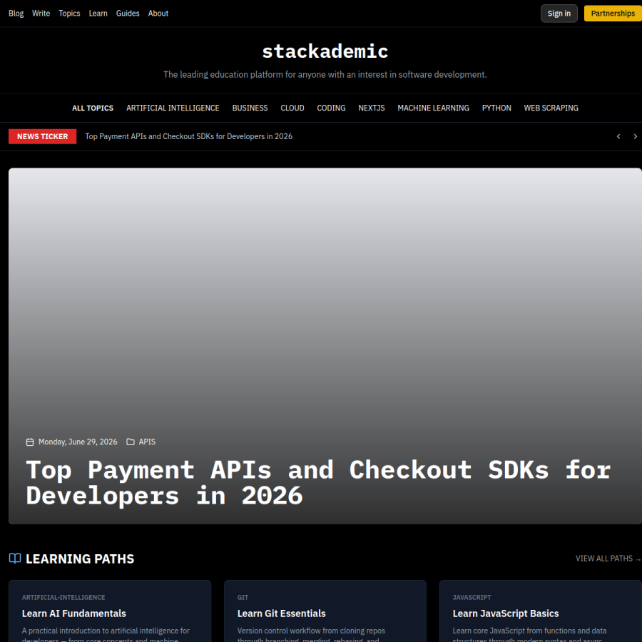 stackademic.com homepage screenshot