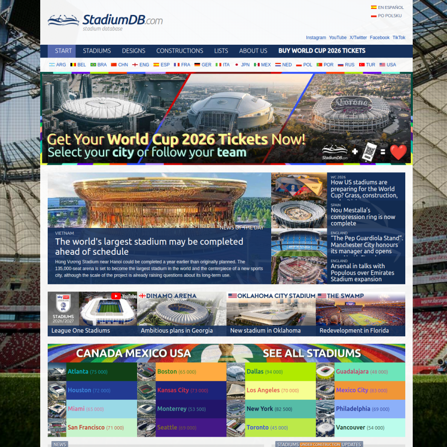 stadiumdb.com homepage screenshot