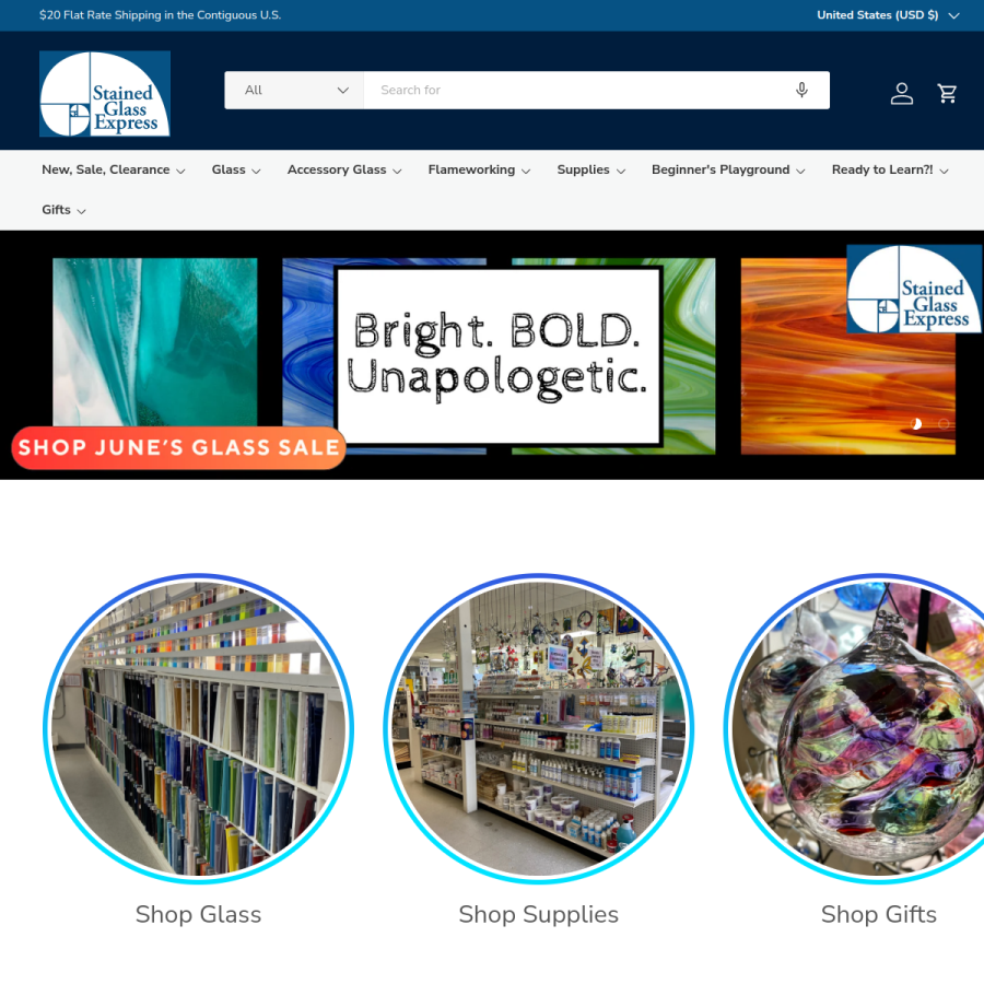 stainedglassexpress.com homepage screenshot