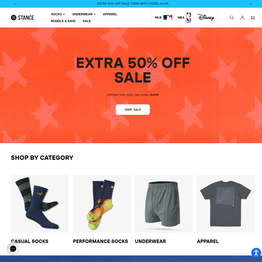 stance.com homepage screenshot