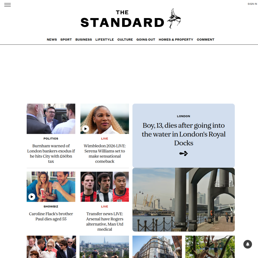standard.co.uk homepage screenshot