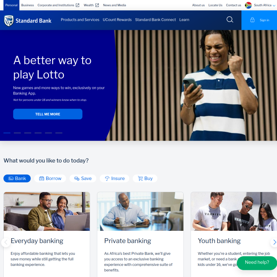 standardbank.co.za homepage screenshot