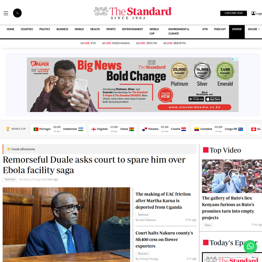 standardmedia.co.ke homepage screenshot
