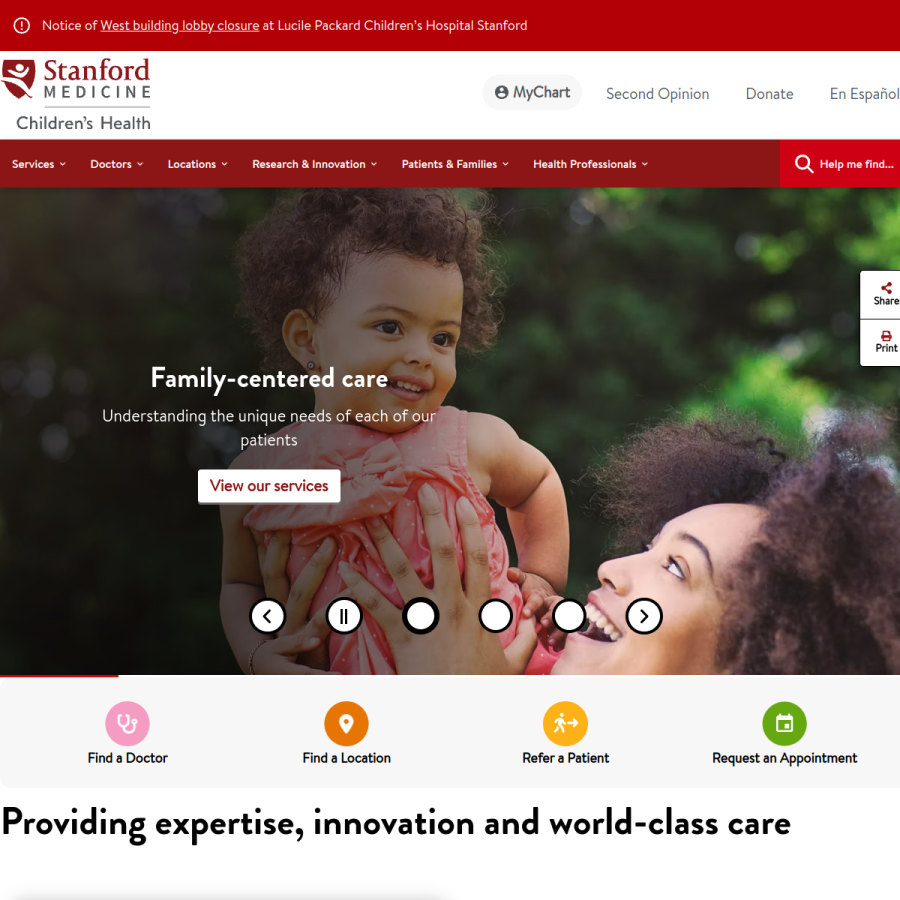 stanfordchildrens.org homepage screenshot