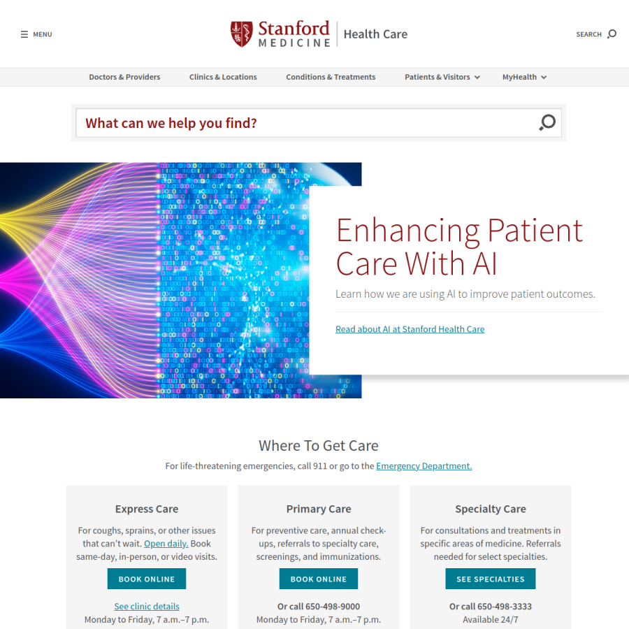 stanfordhealthcare.org homepage screenshot