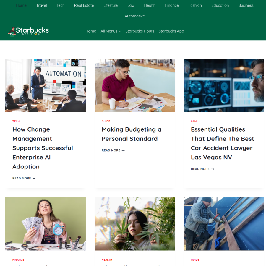 starbucks-menus.com homepage screenshot