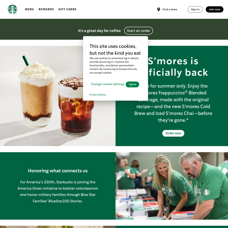 starbucks.com homepage screenshot