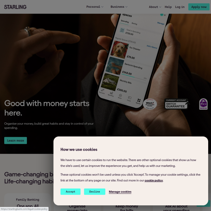 starlingbank.com homepage screenshot