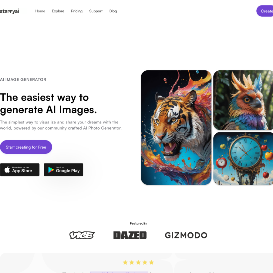 starryai.com homepage screenshot