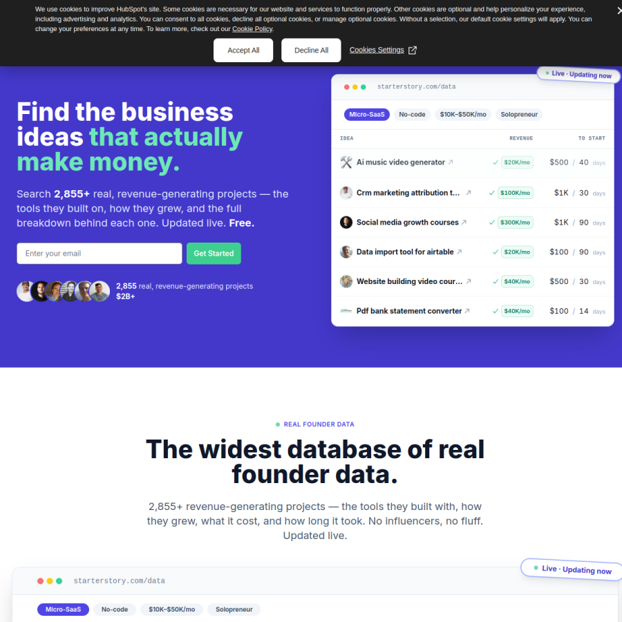 starterstory.com homepage screenshot