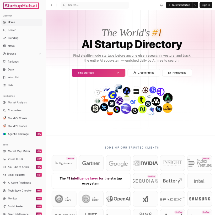 startuphub.ai homepage screenshot