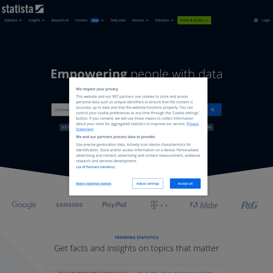 statista.com homepage screenshot