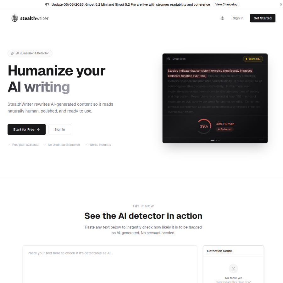 stealthwriter.ai homepage screenshot