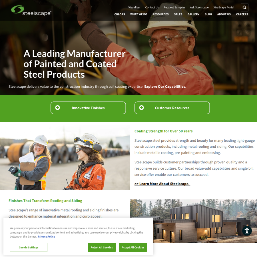 steelscape.com homepage screenshot