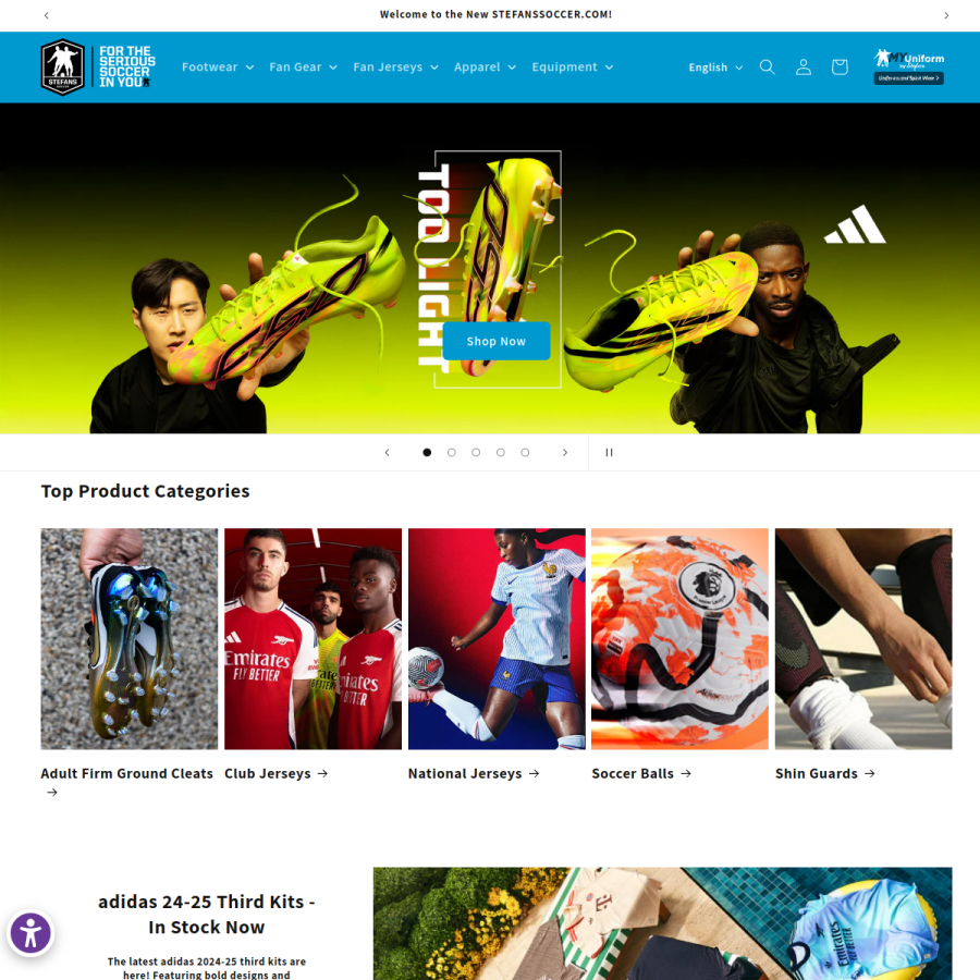 stefanssoccer.com homepage screenshot