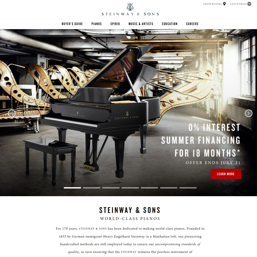 steinway.com homepage screenshot