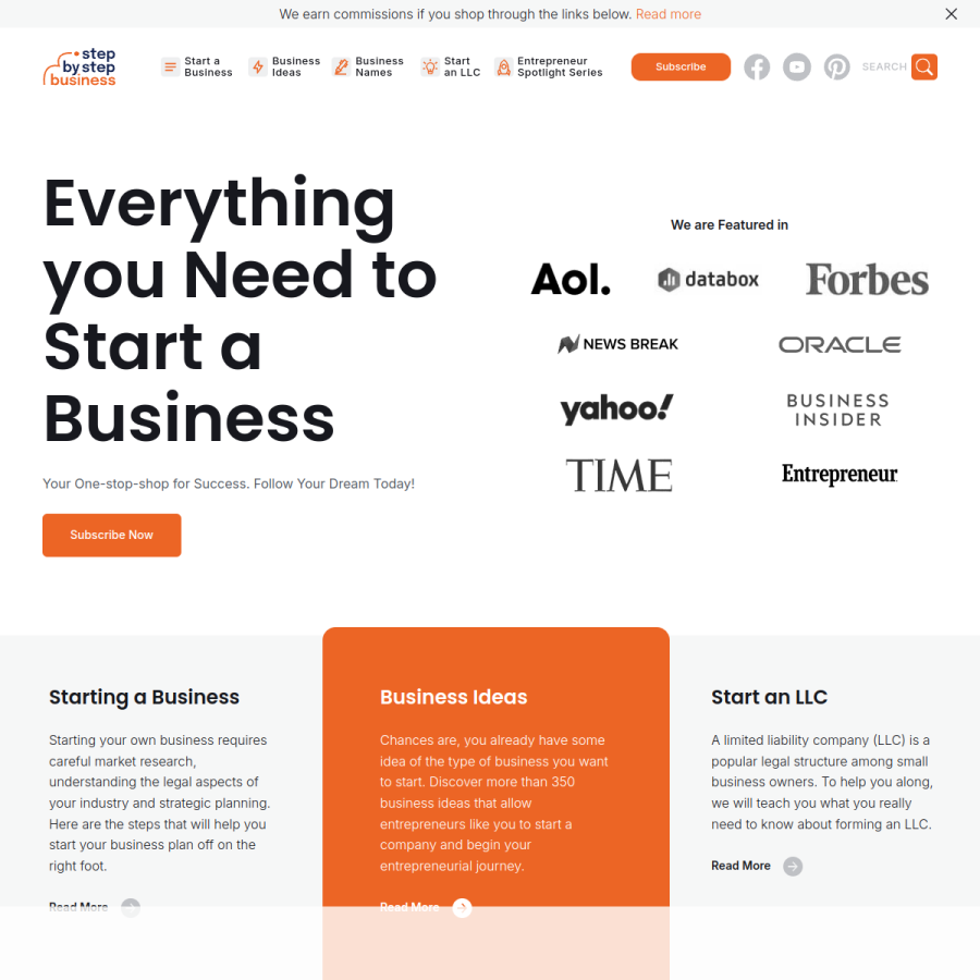 stepbystepbusiness.com homepage screenshot