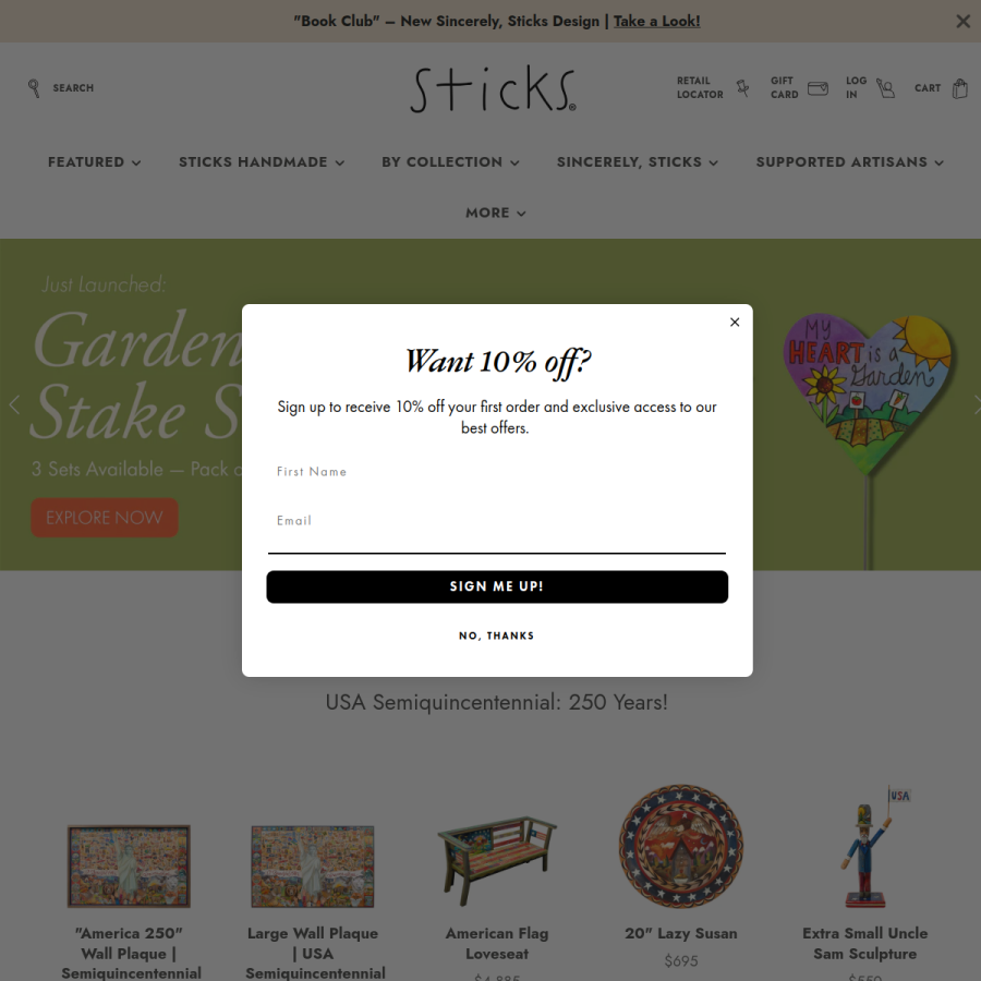 sticks.com homepage screenshot
