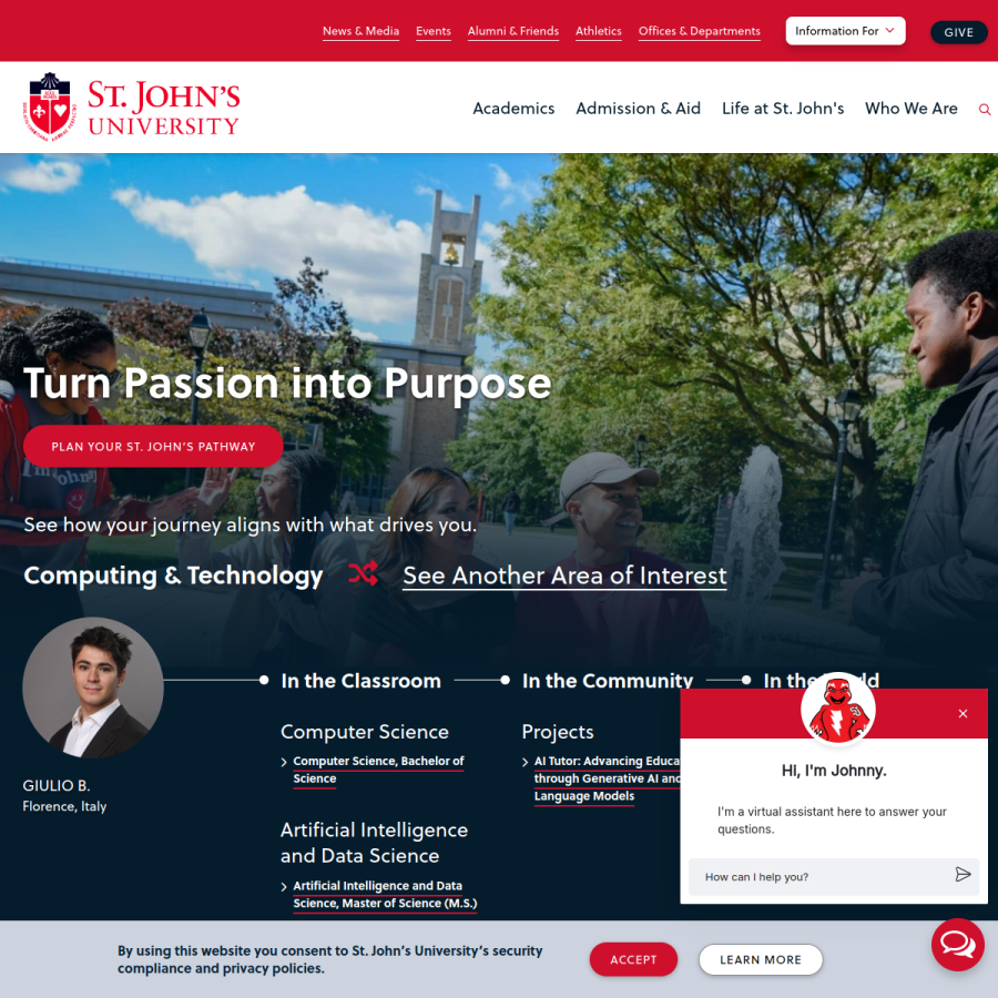 stjohns.edu homepage screenshot