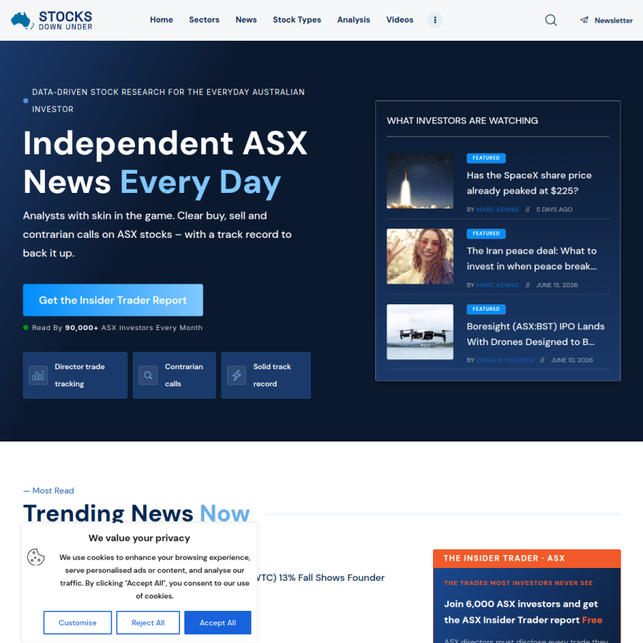 stocksdownunder.com homepage screenshot