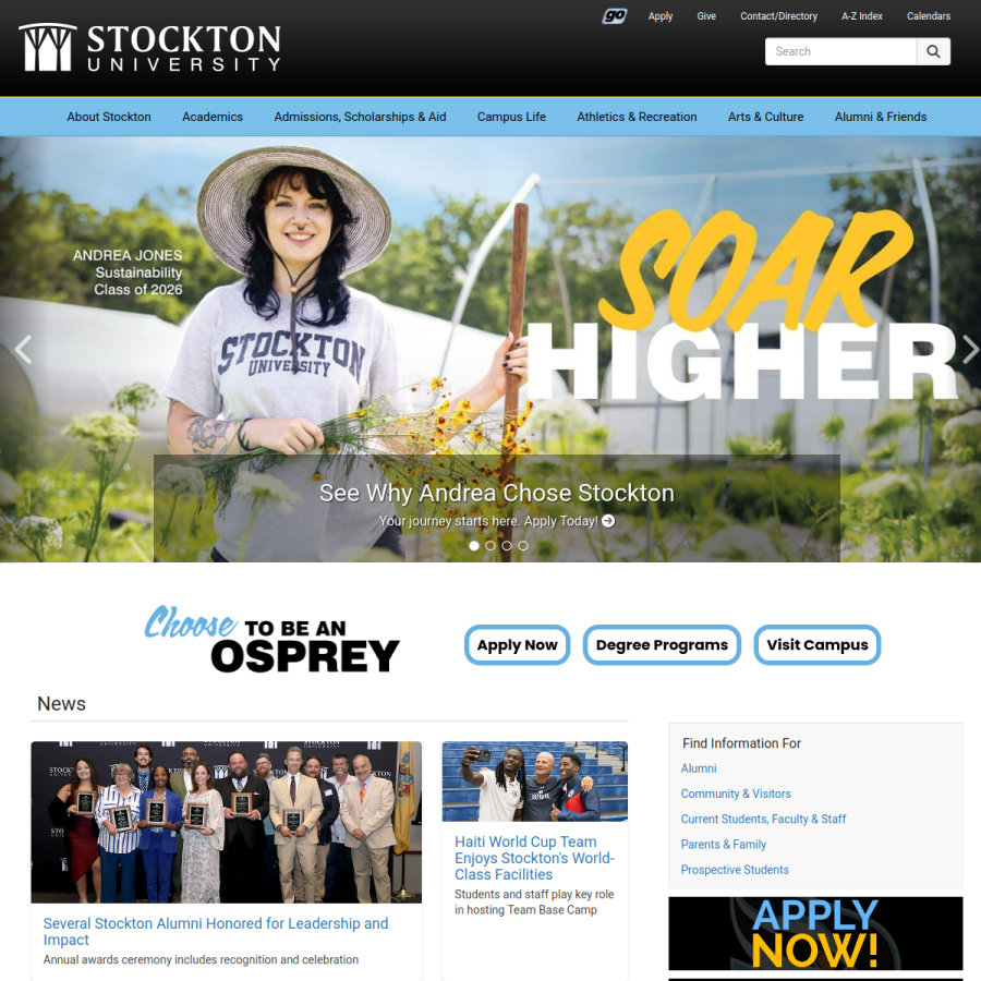 stockton.edu homepage screenshot