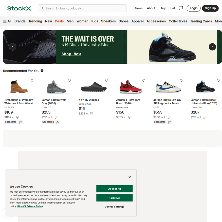stockx.com homepage screenshot