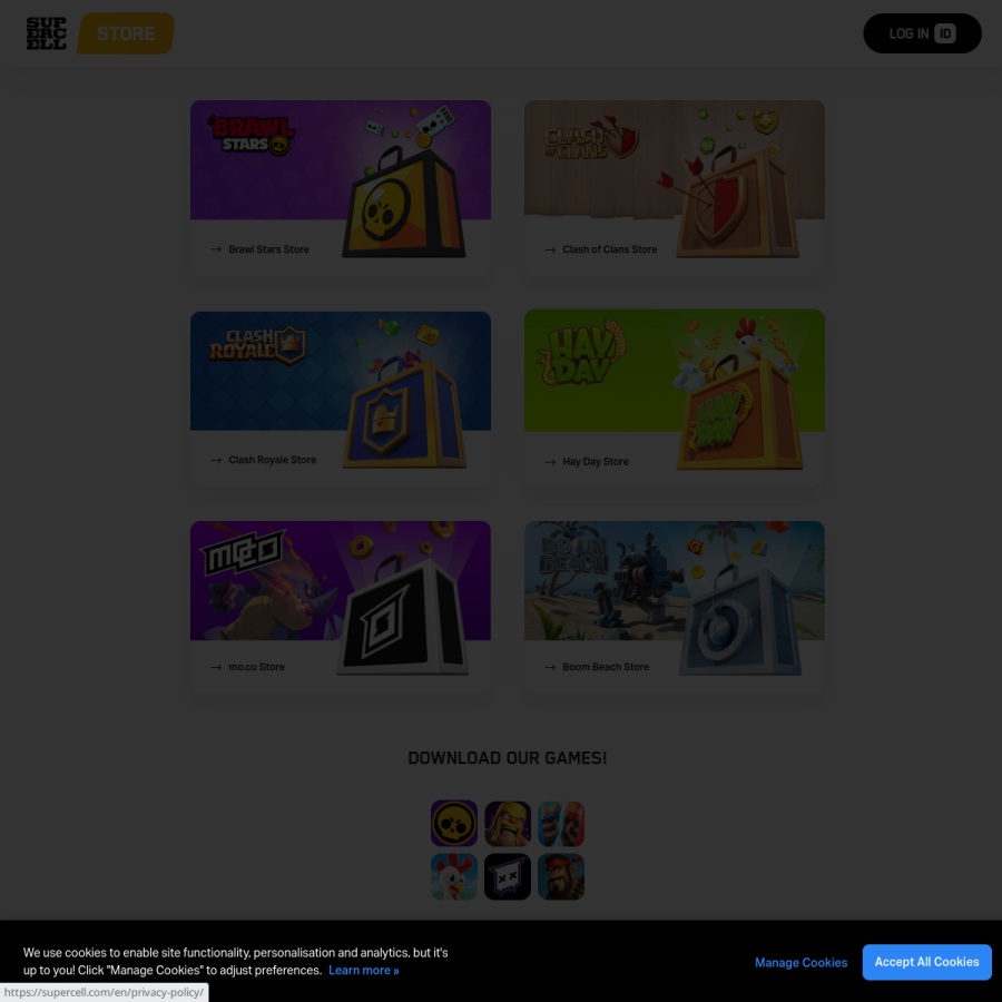 store.supercell.com homepage screenshot