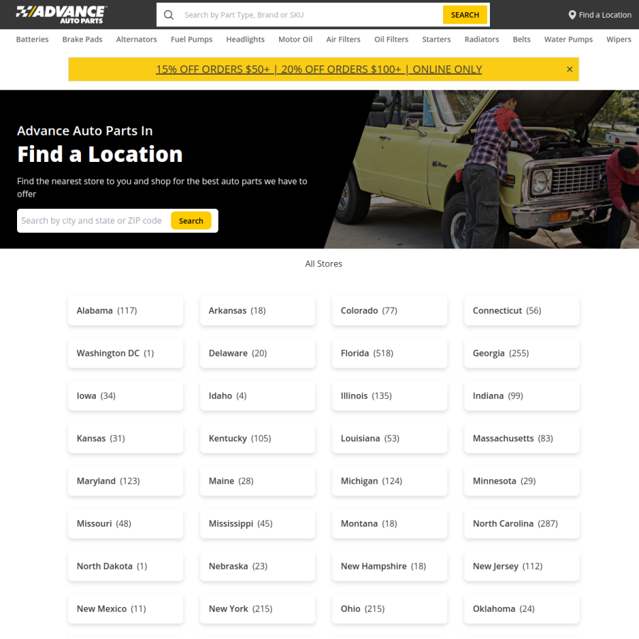 stores.advanceautoparts.com homepage screenshot