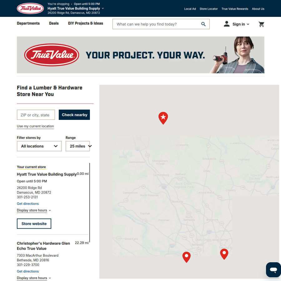 stores.truevalue.com homepage screenshot