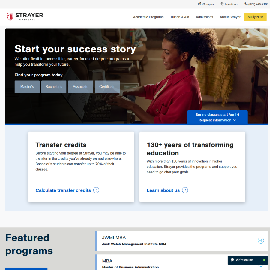 strayer.edu homepage screenshot
