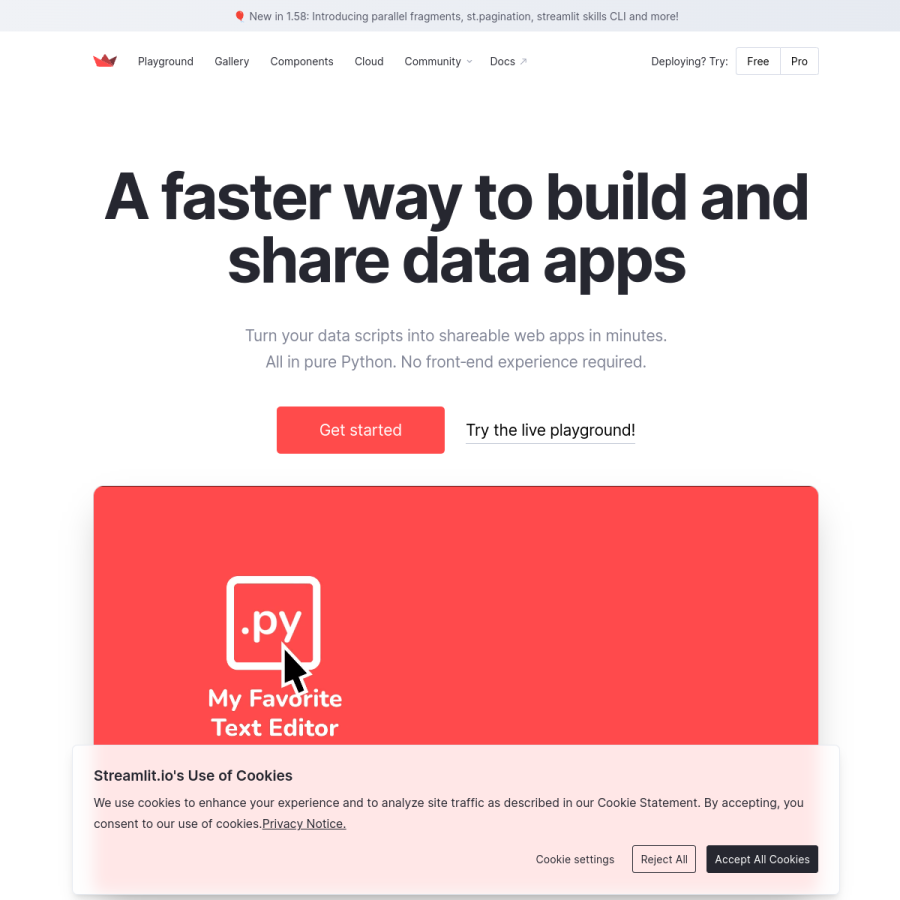 streamlit.io homepage screenshot