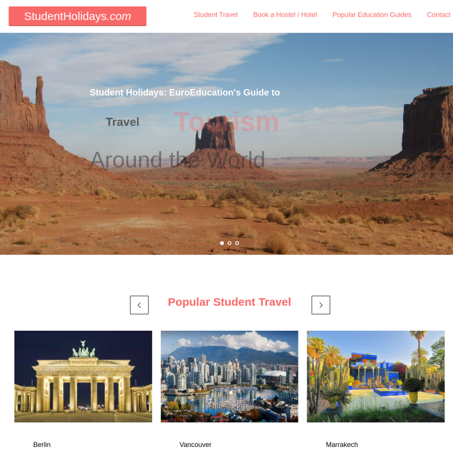 studentholidays.com homepage screenshot
