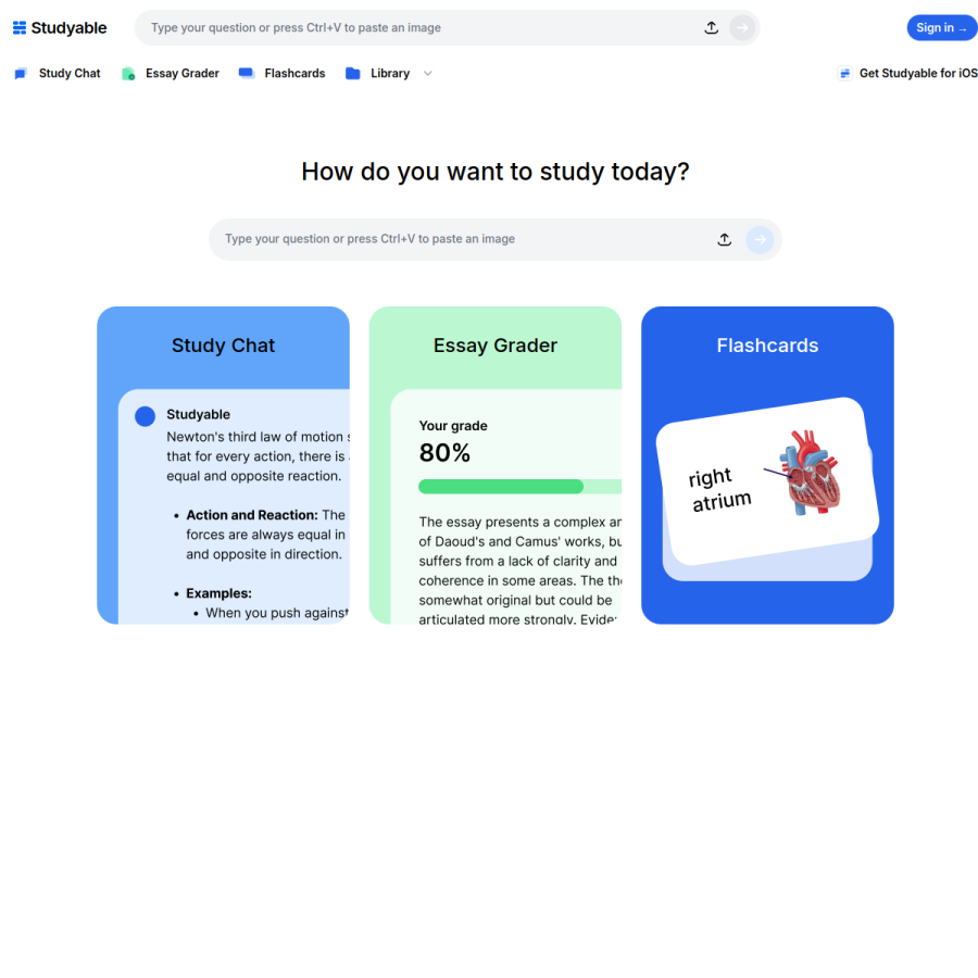 studyable.app homepage screenshot