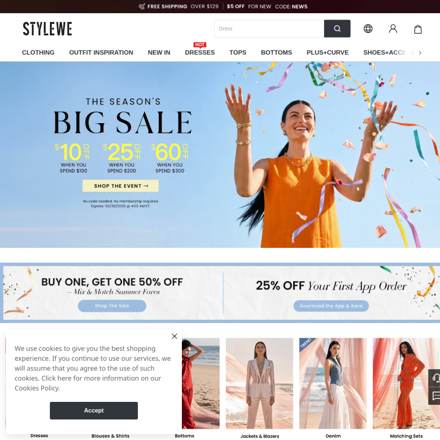 stylewe.com homepage screenshot