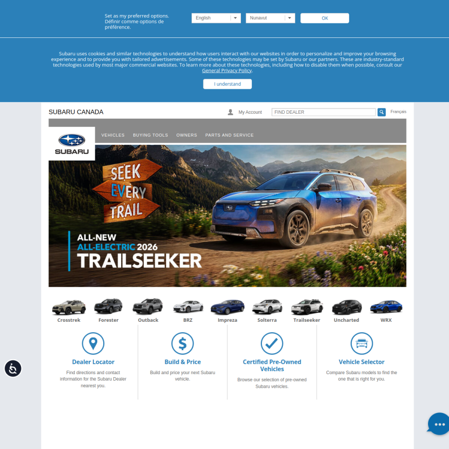 subaru.ca homepage screenshot