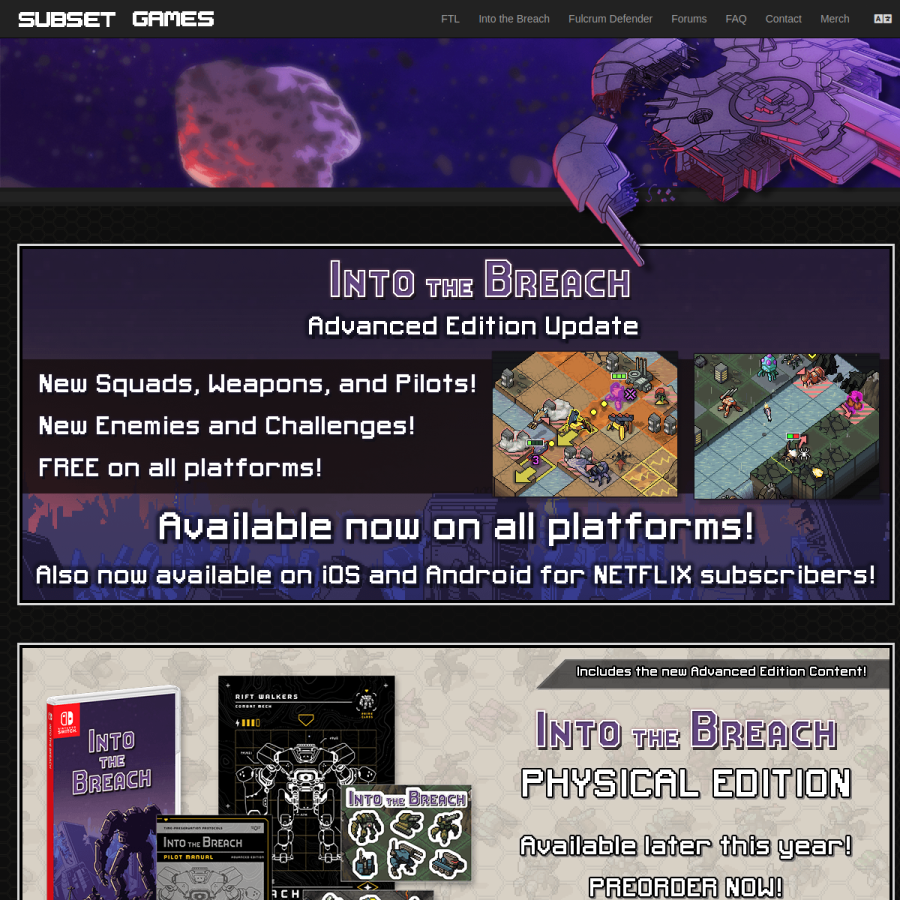 subsetgames.com homepage screenshot