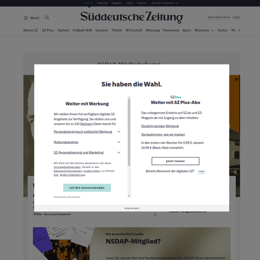 sueddeutsche.de homepage screenshot