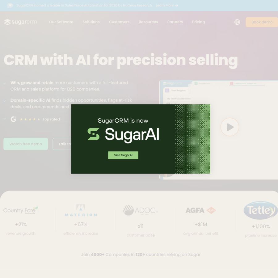 sugarcrm.com homepage screenshot
