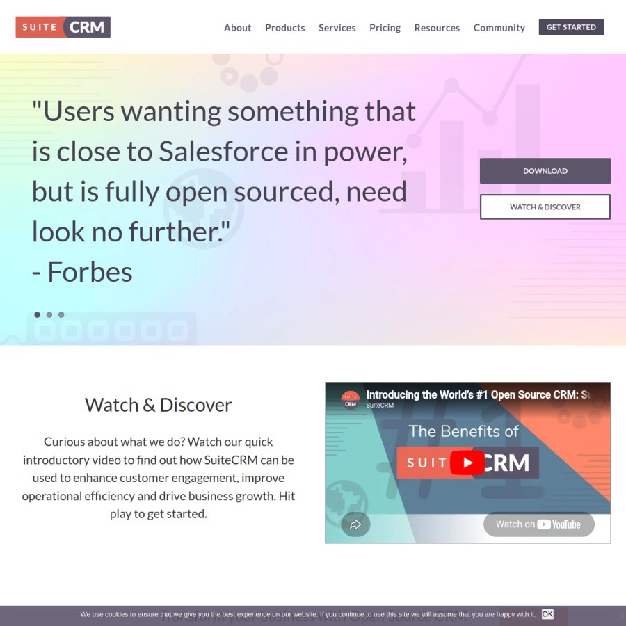 suitecrm.com homepage screenshot